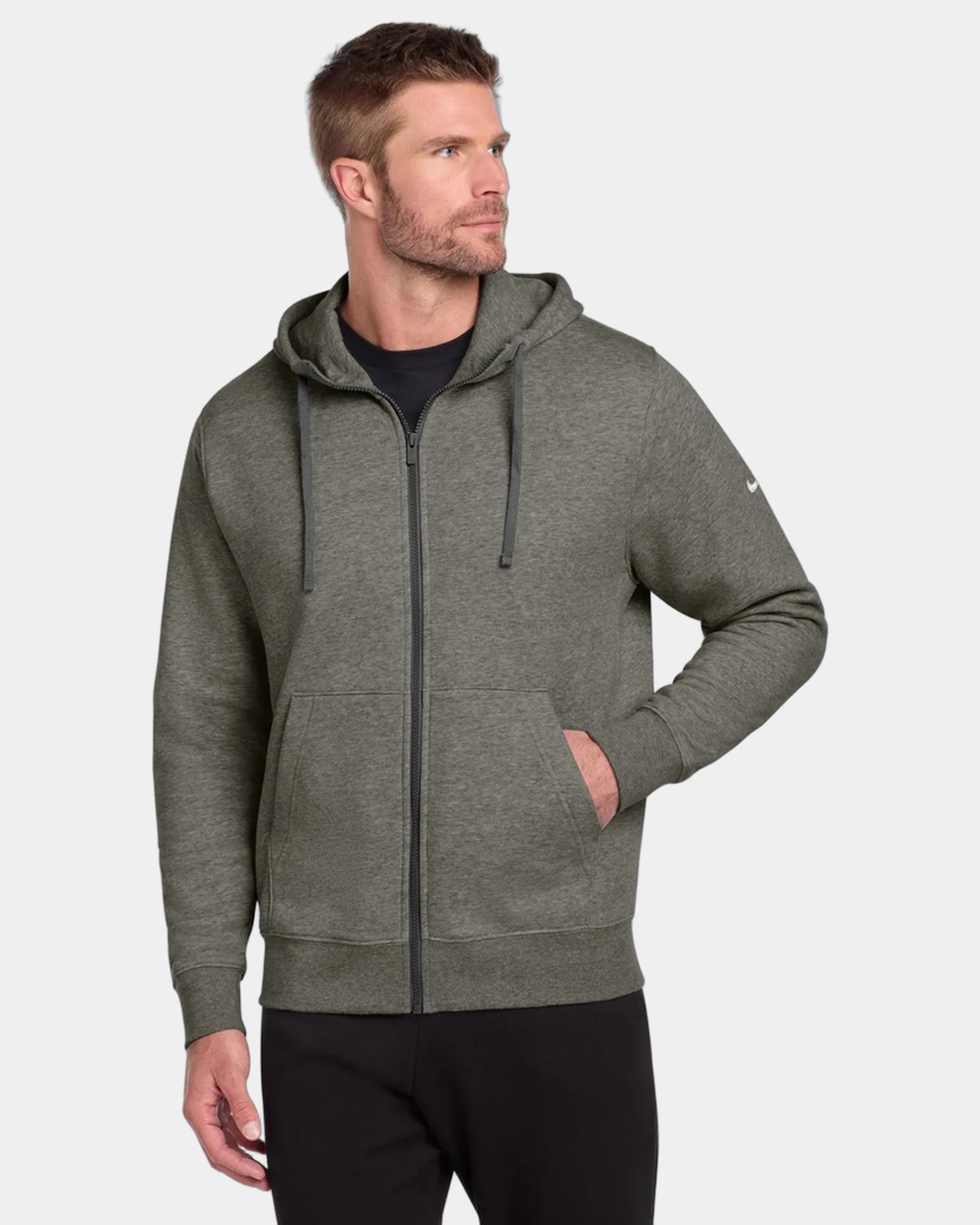 Custom fleece full-zip hoodie Nike Club Swoosh - Charcoal Heather